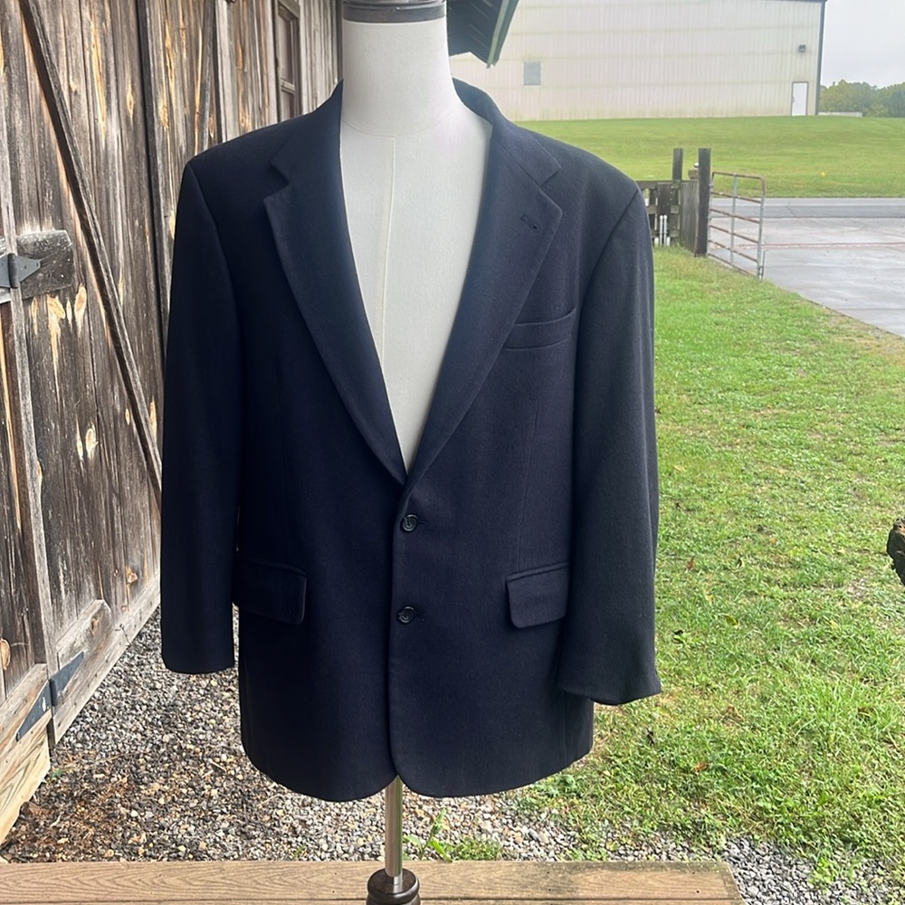 Vintage Oscar De La Renta menswear CASHMERE blend sports coat dark NAVY size 44R - Picture 2 of 9